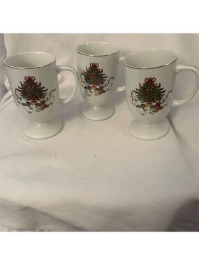 Mount Clemens Vintage Christmas Tree Footed Coffee Mugs Set of 3